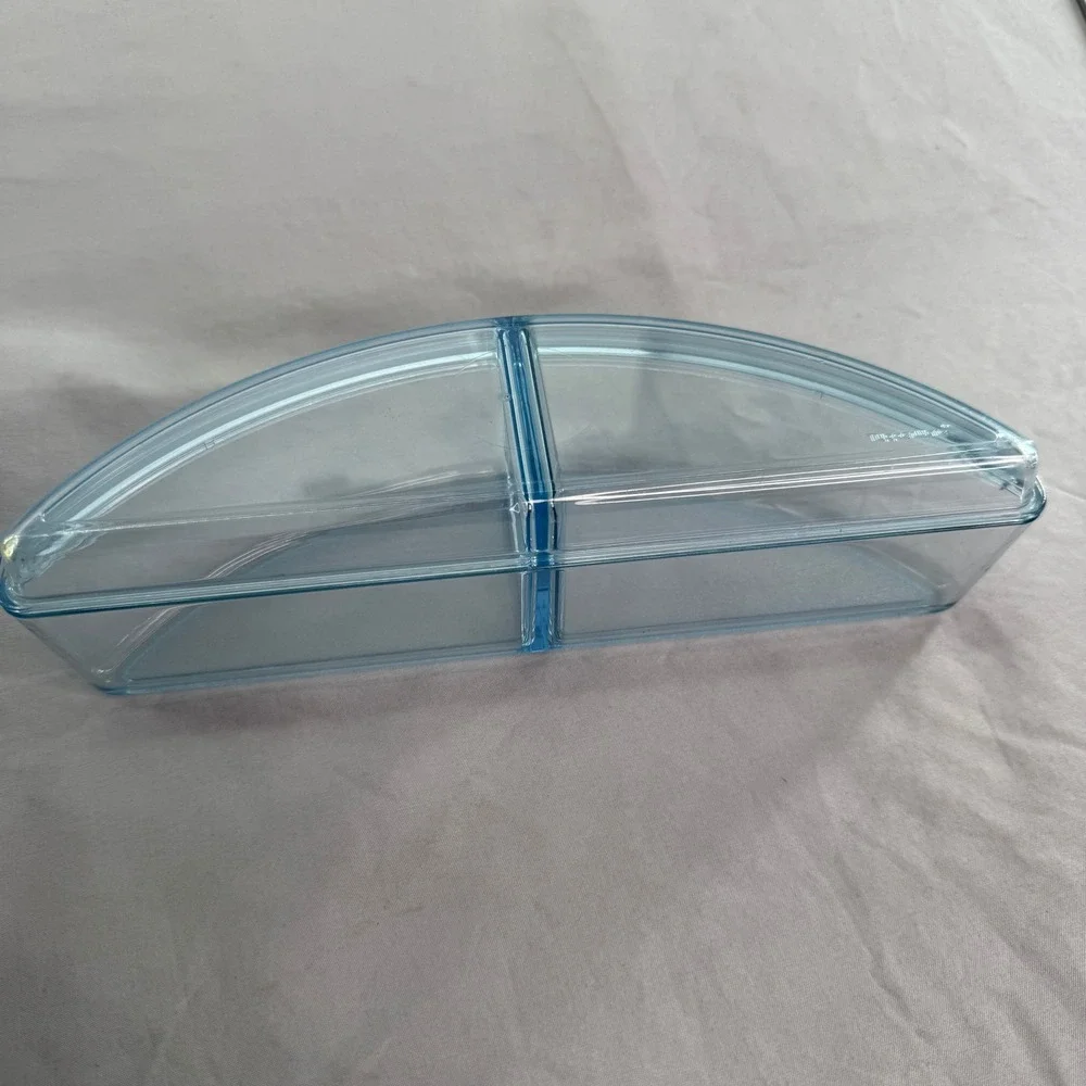 Vintage Tupperware Large Serving Bowl Set With Divided Dip Tray Blue Crescent